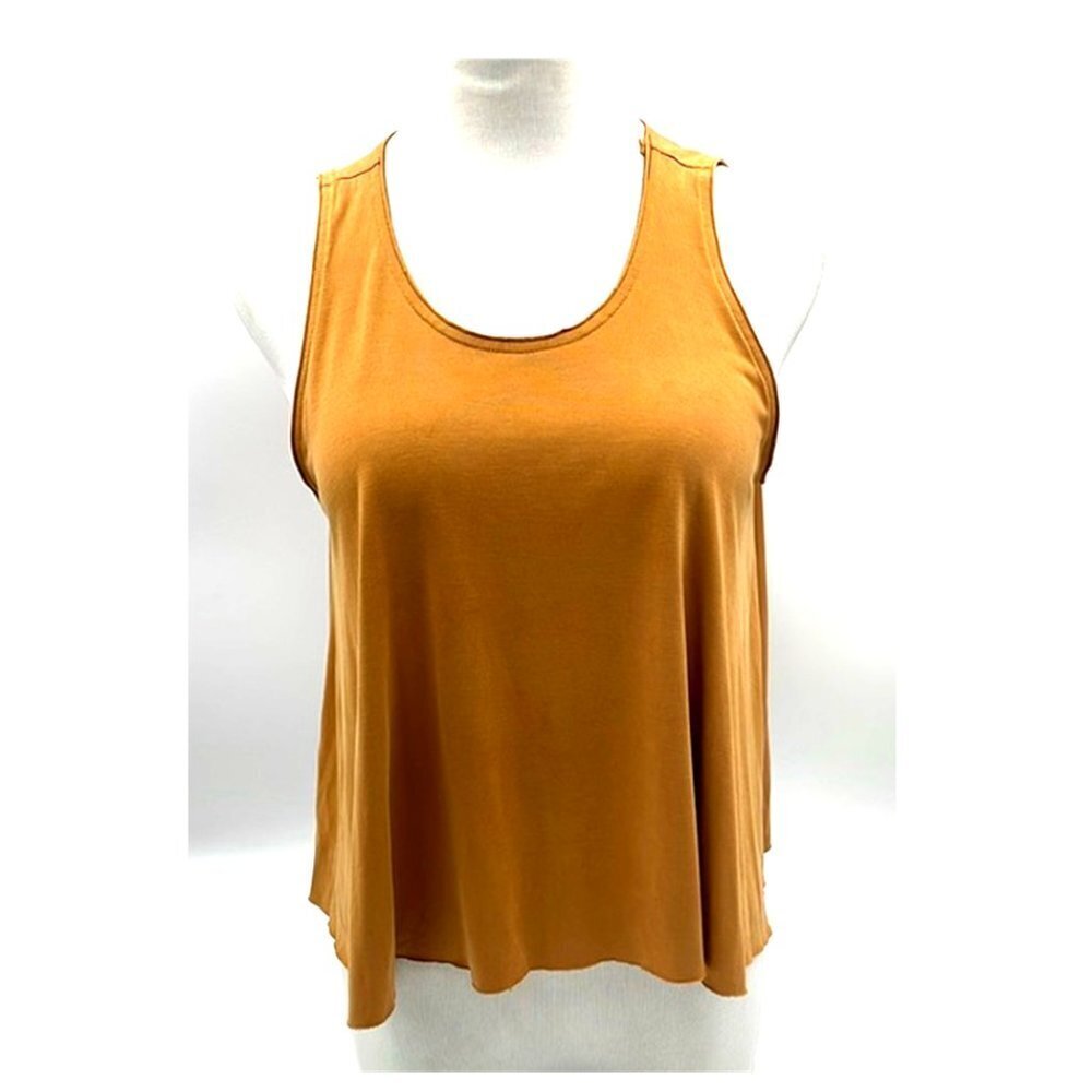 LUSH Dark Gold Mustard Yellow Sleeveless Unhemmed Raw Edge Crop Top SM